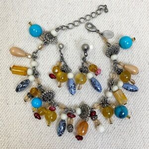 Premier Designs Bracelet PD Multi Colored Bead Charms Bracelet Earrings Set